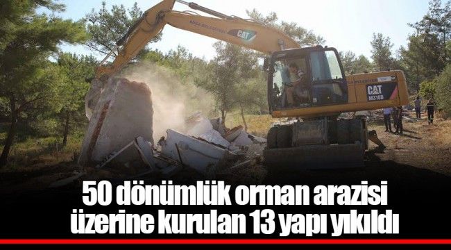 50 dönümlük orman arazisi üzerine kurulan 13 yapı yıkıldı 