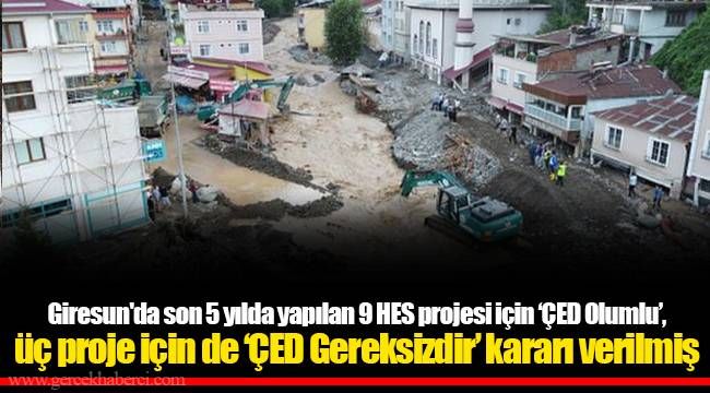 Giresun'da son 5 yılda yapılan 9 HES projesi için ‘ÇED Olumlu’, üç proje için de ‘ÇED Gereksizdir’ kararı verilmiş 