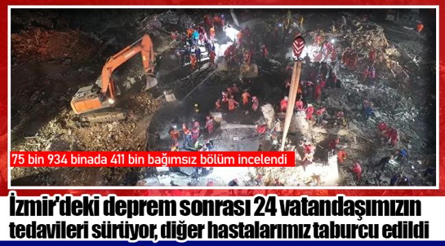 İzmir'deki deprem sonrası 24 vatandaşımızın tedavileri sürüyor, diğer hastalarımız taburcu edildi