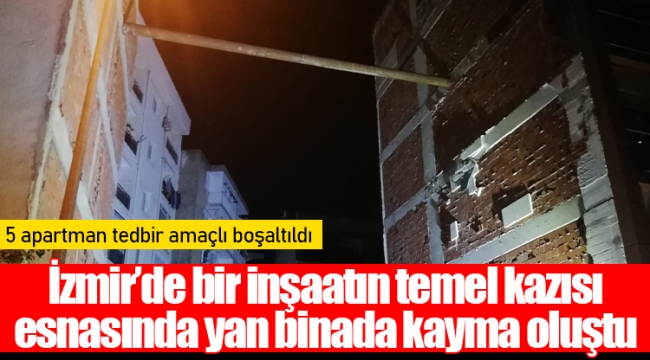 İzmir’de bir inşaatın temel kazısı esnasında yan binada kayma oluştu