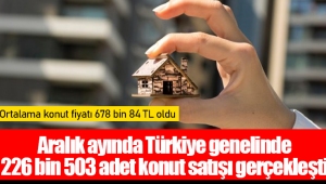 Aralık ayında Türkiye genelinde 226 bin 503 adet konut satışı gerçekleşti