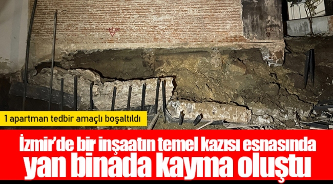 İzmir’de bir inşaatın temel kazısı esnasında yan binada kayma oluştu