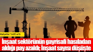 İnşaat sektörünün gayrisafi hasıladan aldığı pay azaldı; İnşaat sayısı düşüşte