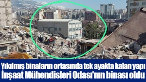 Yıkılmış binaların ortasında tek ayakta kalan yapı İnşaat Mühendisleri Odası'nın binası oldu