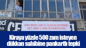 Kiraya yüzde 500 zam isteyen dükkan sahibine pankartlı tepki